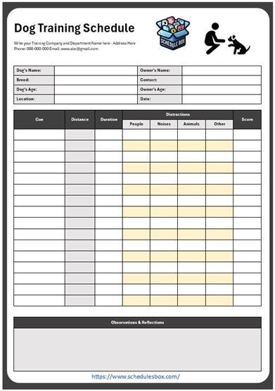 Dog Training Schedule Template - Distractions